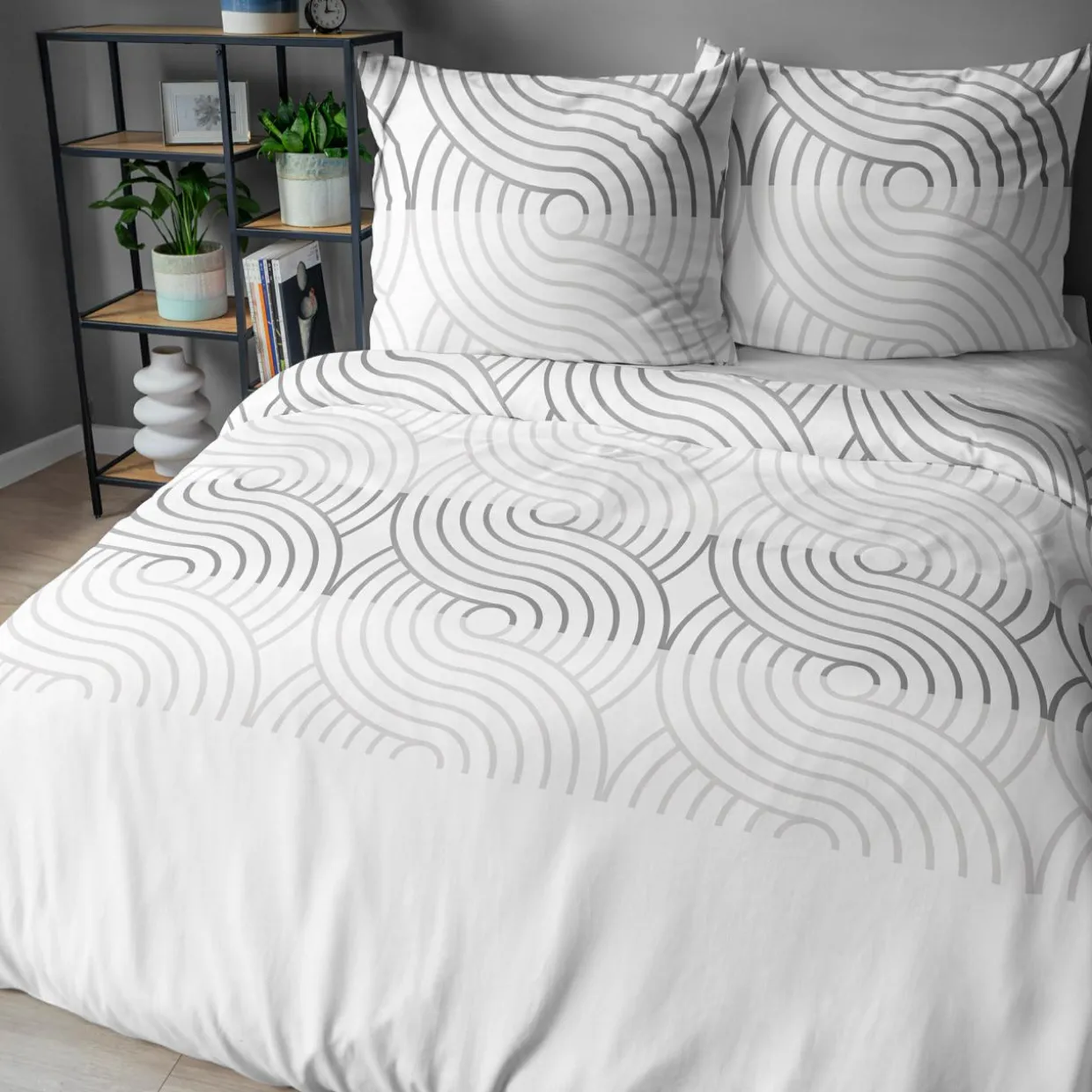 Pościel bawełniana geometryczna biała HOME SATIN 160x200 cm