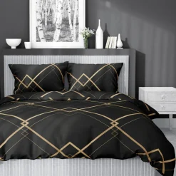 Pościel bawełniana geometryczna czarna HOME SATIN 220x200 cm