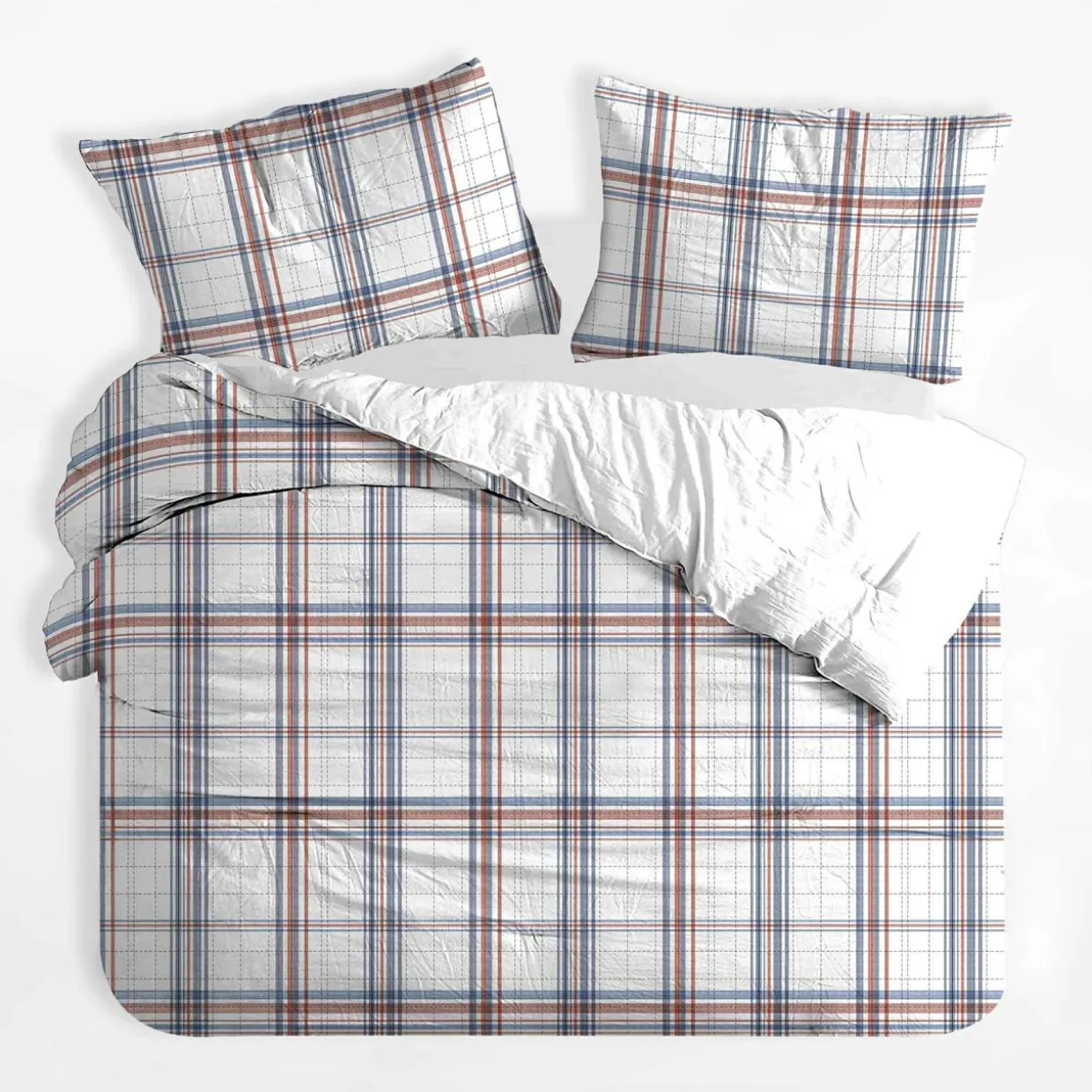 Pościel bawełniana w czerwono-niebieską kratę BOHOO 220x200 cm
