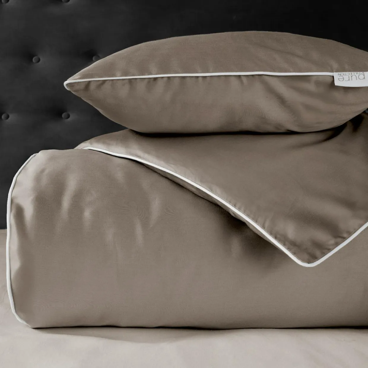 Pościel z makosatyny taupe PURE 160x200 cm