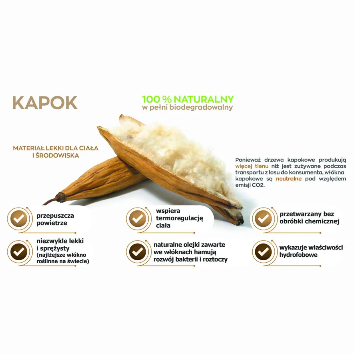 Poduszka naturalna KAPOK 70x80 cm