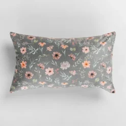 Poszewka dekoracyjna w kwiaty szara DAISY 30x50 cm