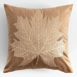 Poszewka dekoracyjna w złoty liść brązowa MAPLE 45x45 cm