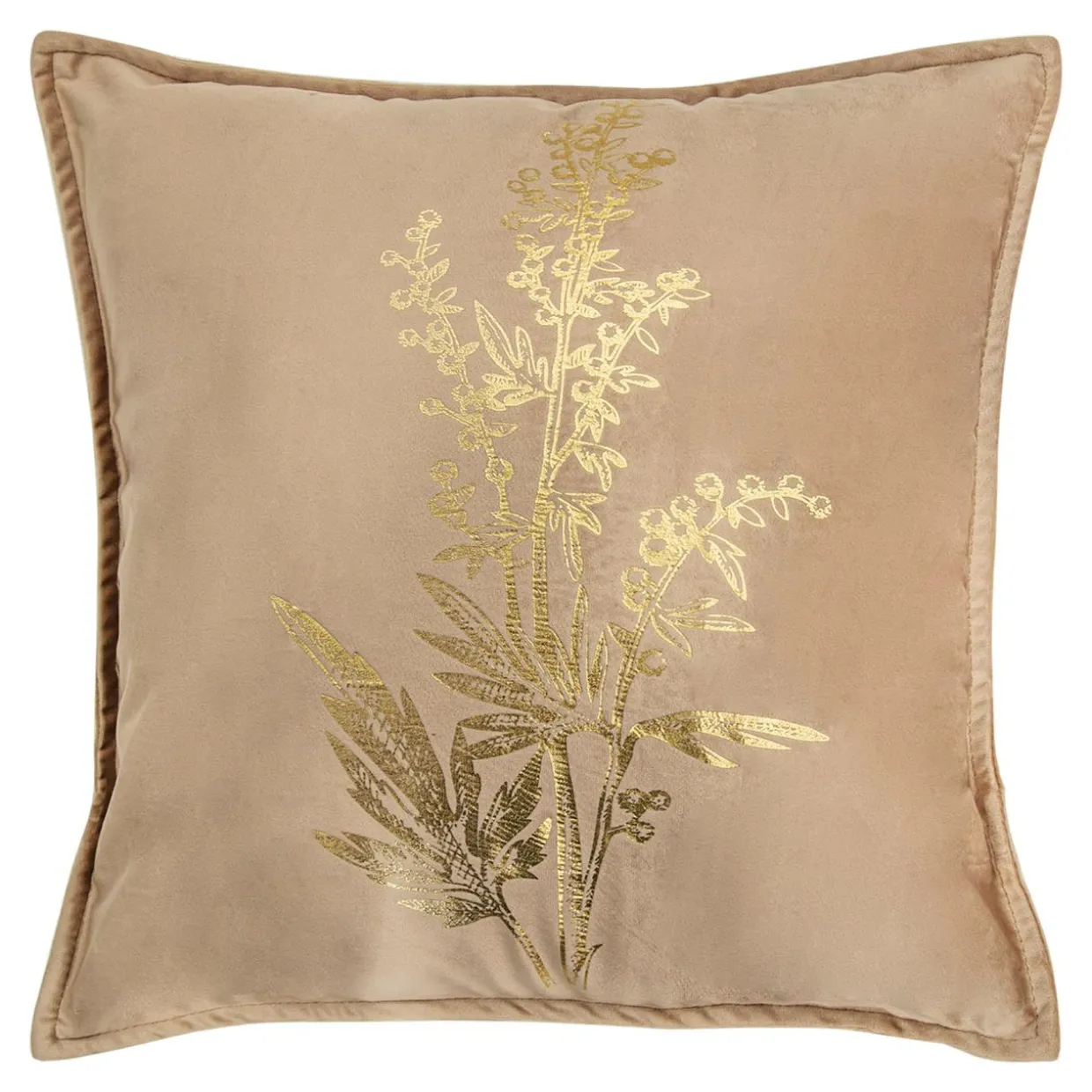 Poszewka welurowa z motywem roślinnym beżowa HERBS 45x45 cm