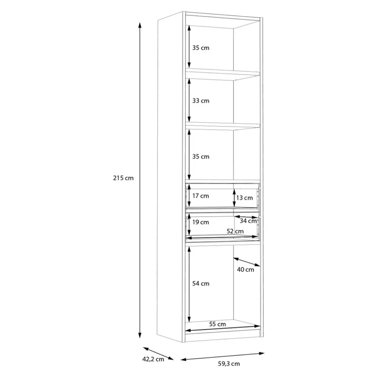 Regał z półkami i szufladami S-ROOM 59,4 cm