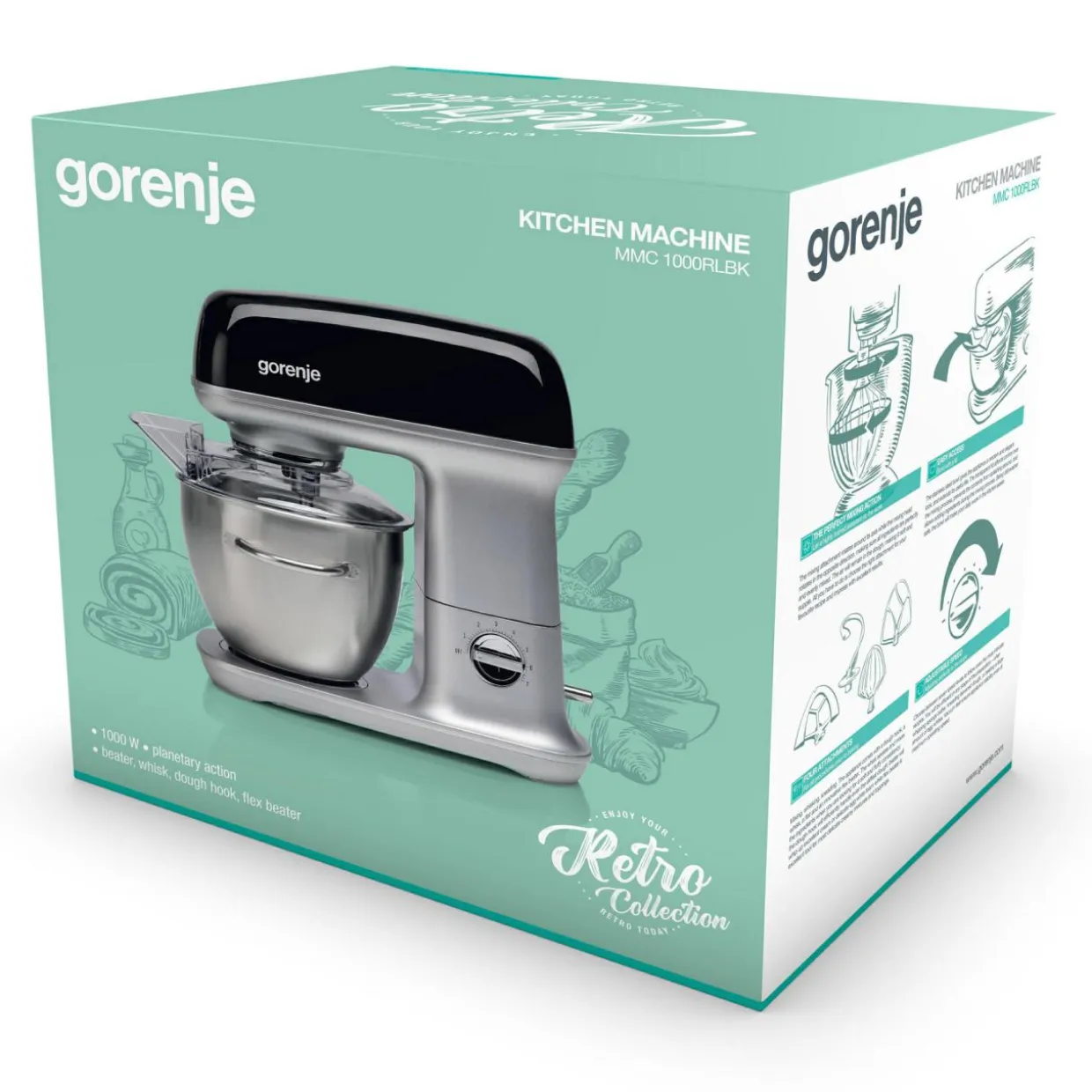 Robot planetarny GORENJE RETRO czarno-stalowy MMC1000RLBK