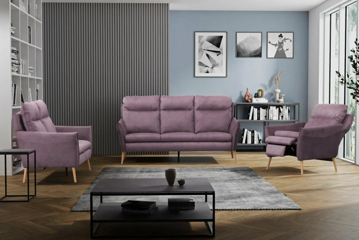 Sofa fioletowa na drewnianych nogach NORD