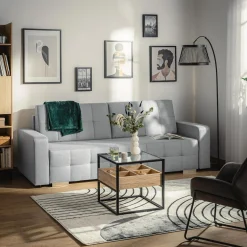 Sofa rozkładana z pikowaniem jasnoszara LILA