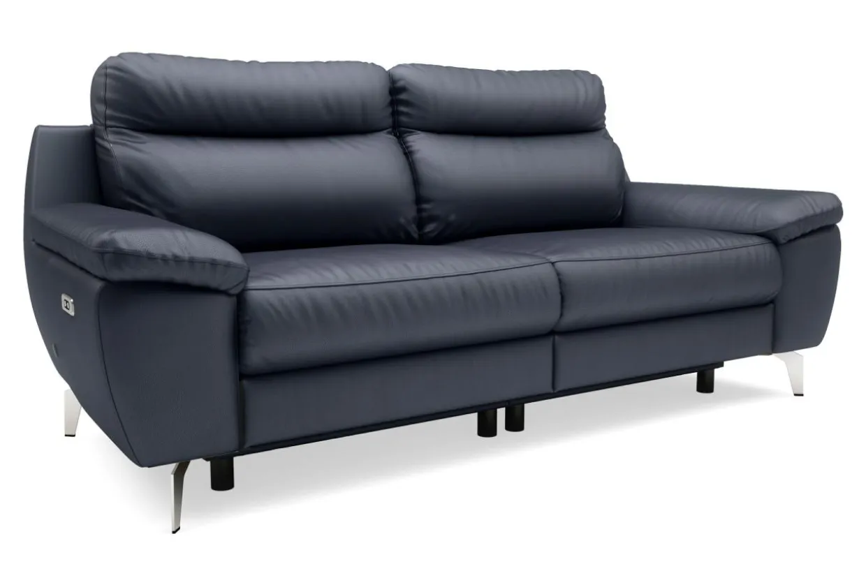 Sofa skórzana z funkcją relaks granatowa PERLE