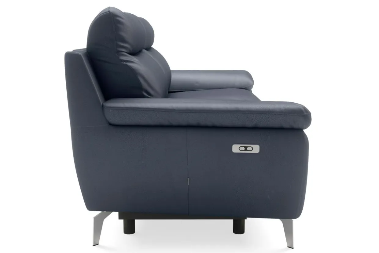 Sofa skórzana z funkcją relaks granatowa PERLE