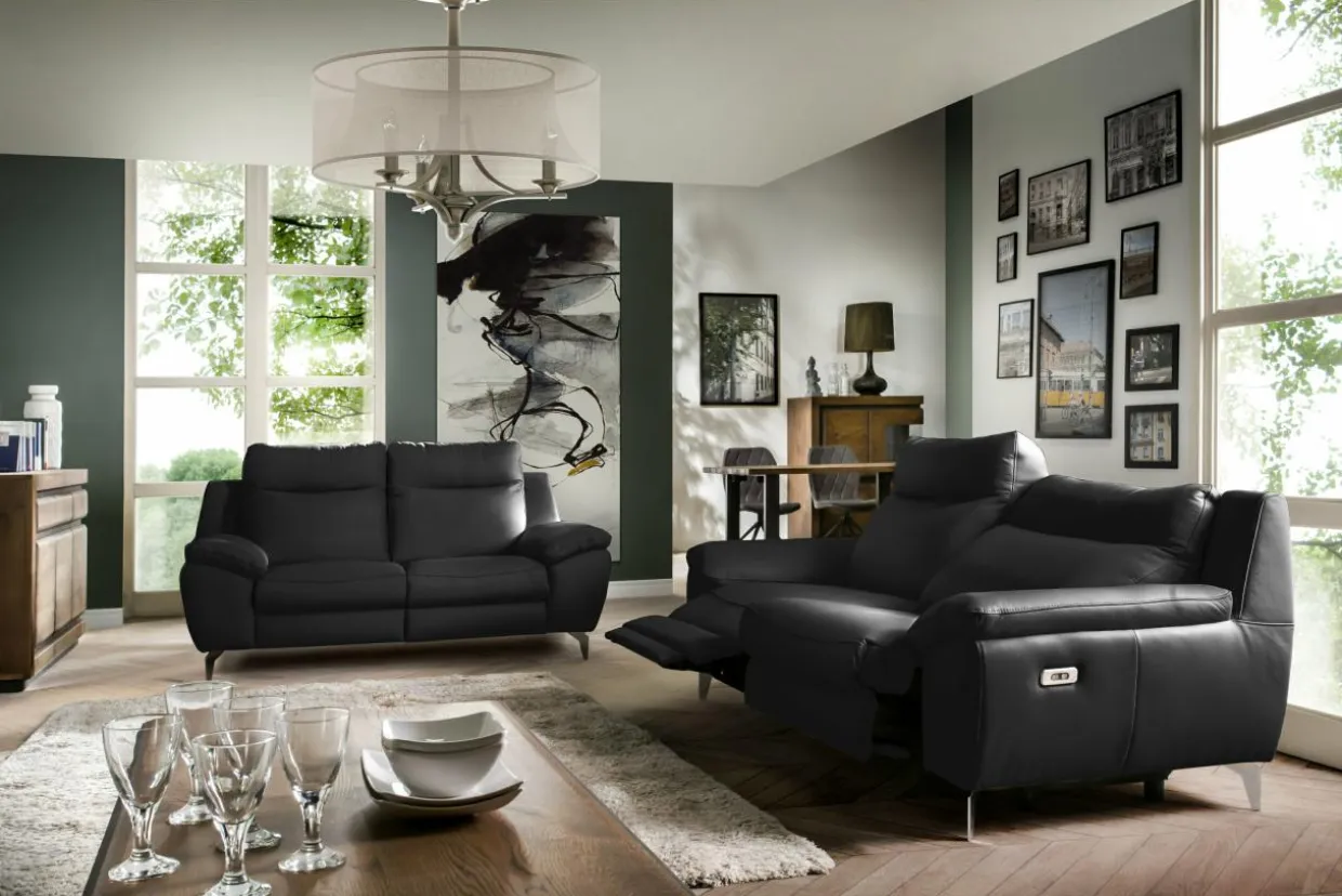Sofa skórzana z funkcją relaks czarna PERLE