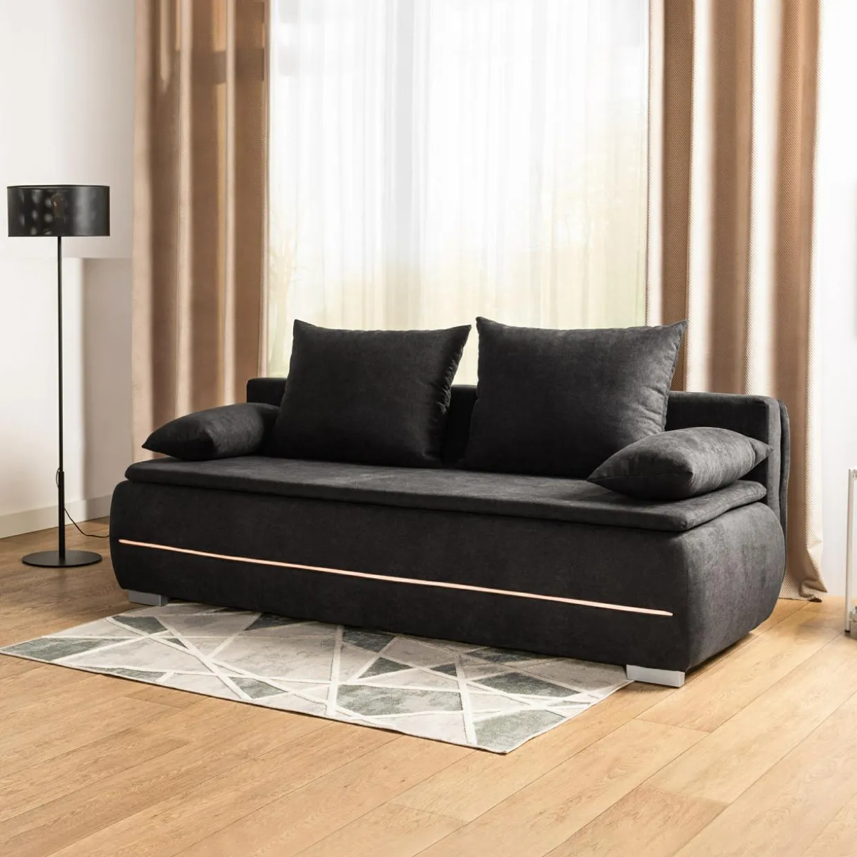 Sofa z listwą led czarna TEKLA