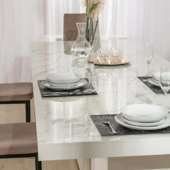 Stół rozkładany KOLOS II biały / nadruk marble marmur połysk