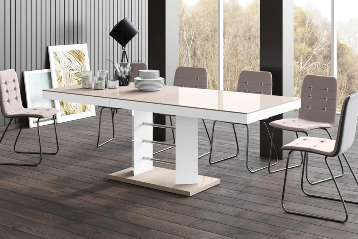 Stół rozkładany LINOSA LUX biały / cappuccino połysk