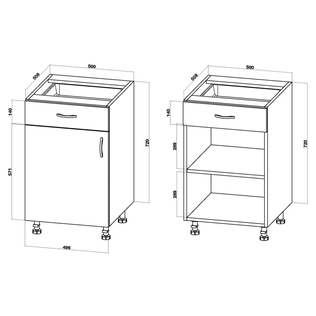 Szafka dolna z szufladą BASIC PLUS BP/D50SR1 biały mat