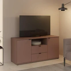 Szafka RTV 2-drzwiowa z szufladami i wnęką GANYMEDE ceglasty