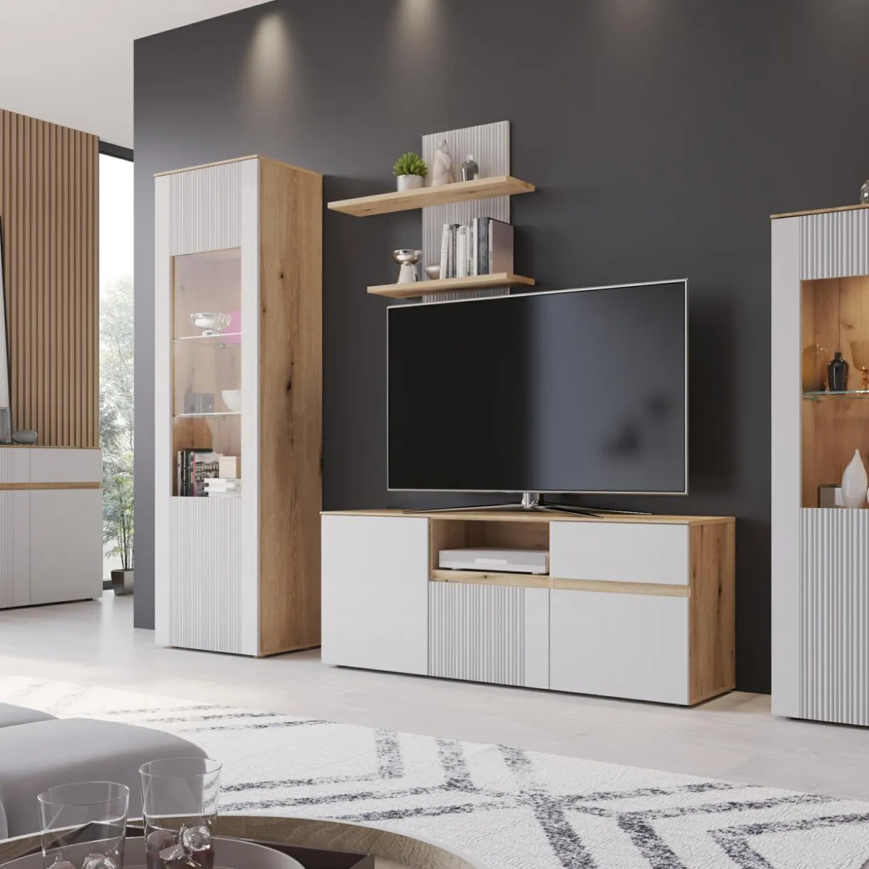 Szafka RTV z ryflowaniem MANILLA 150 cm