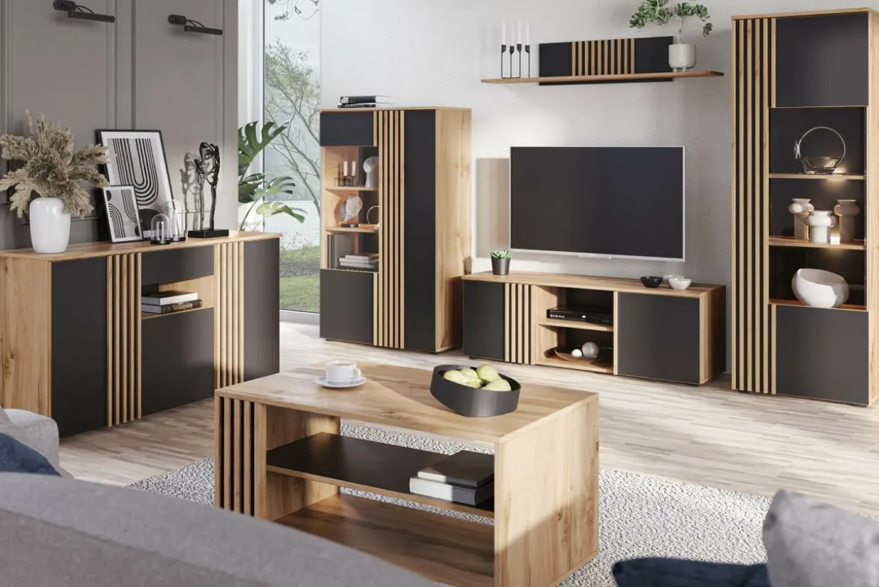 Szafka RTV z szufladą i lamelami MALAGA