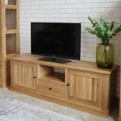 Szafka RTV z szufladą lite drewno STELLA dąb naturalny