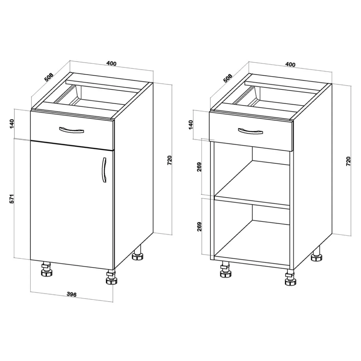 Szafka stojąca z szufladą BASIC PLUS BP/D40SR1 biały mat