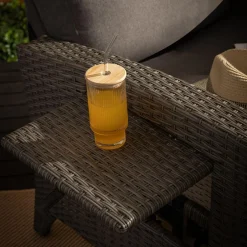 Szklanka ryflowana z bambusową pokrywką i słomką 320 ml