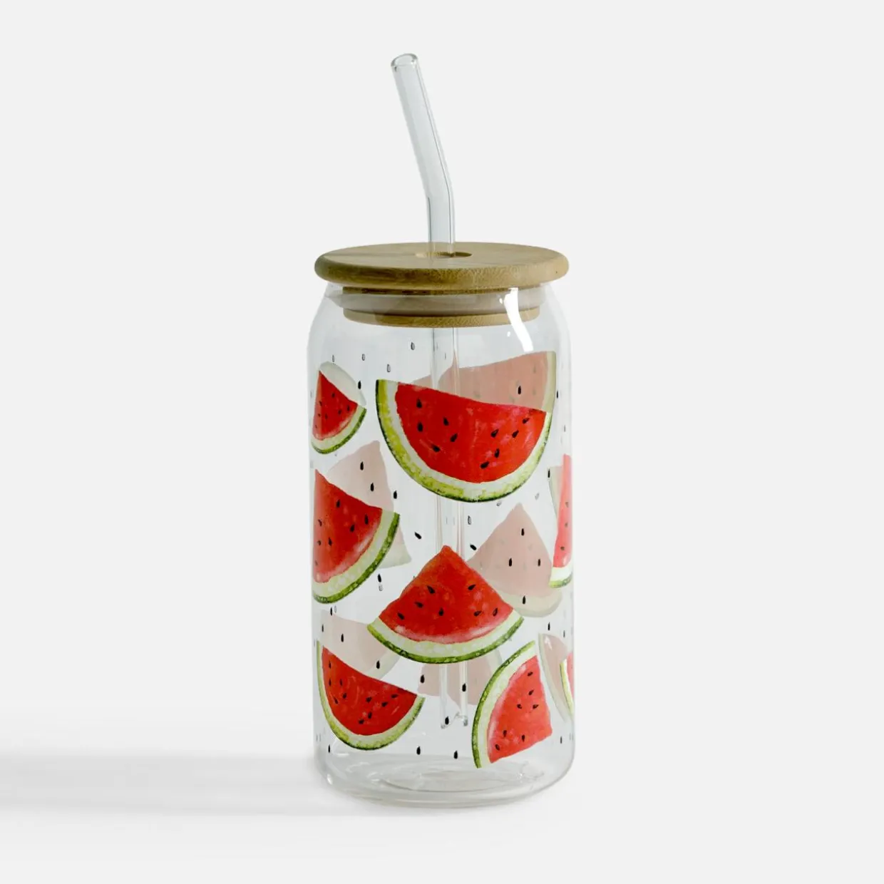 Szklanka z bambusową pokrywką i słomką ARBUZY 500 ml