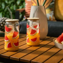 Szklanka z bambusową pokrywką i słomką ARBUZY 500 ml