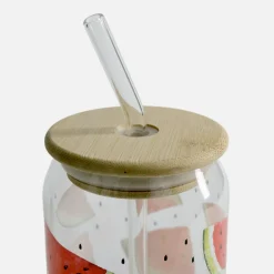 Szklanka z bambusową pokrywką i słomką ARBUZY 500 ml