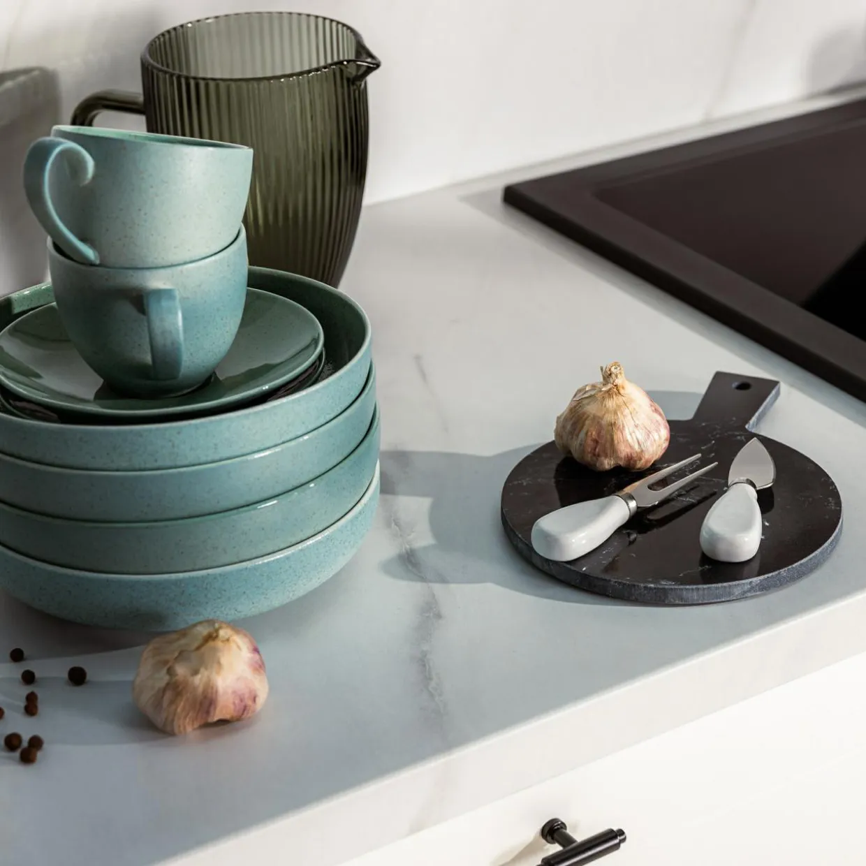 Talerz głęboki GRANITE MINT BLUE porcelana Bogucice 22 cm