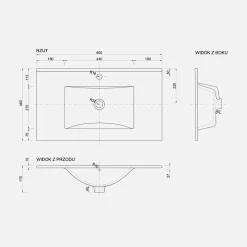 Umywalka wpuszczana w blat PLAN 80 cm