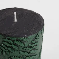 Świeca walec PAPROĆ czarna/zielona 6,5x14 cm