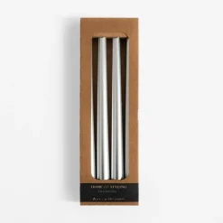 Świece stożkowe srebrne 30 cm, 4 sztuki