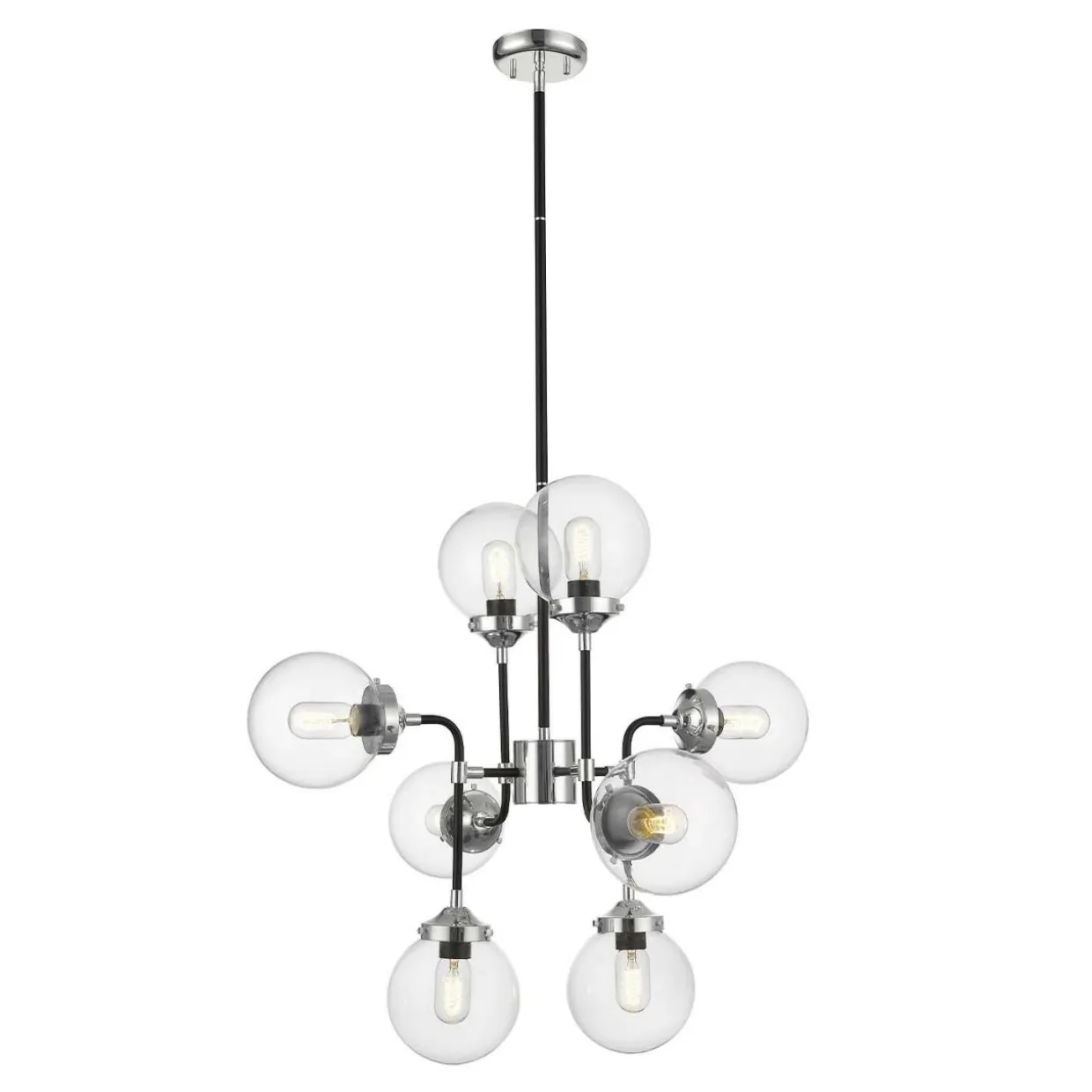 Żyrandol czarno-srebrny RIANO 76 cm klosz transparentny