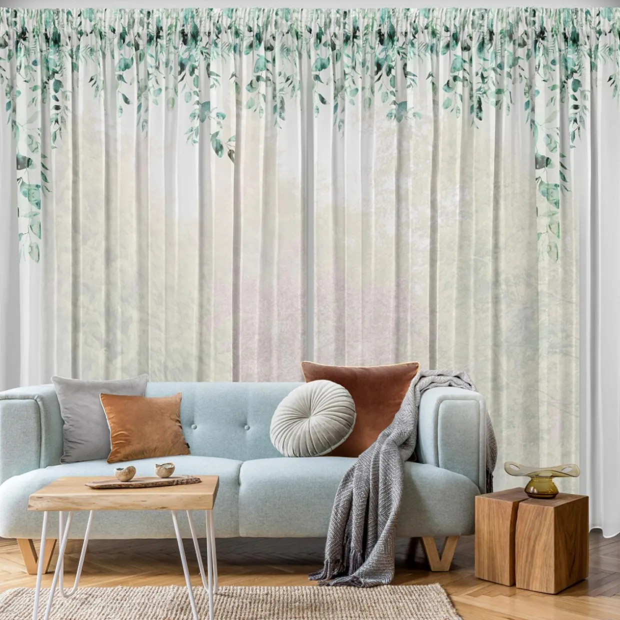 Zasłona do salonu biało-zielona BETSY 350x250 cm