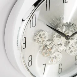 Zegar na ścianę z podwójnym mechanizmem srebrny 35 cm