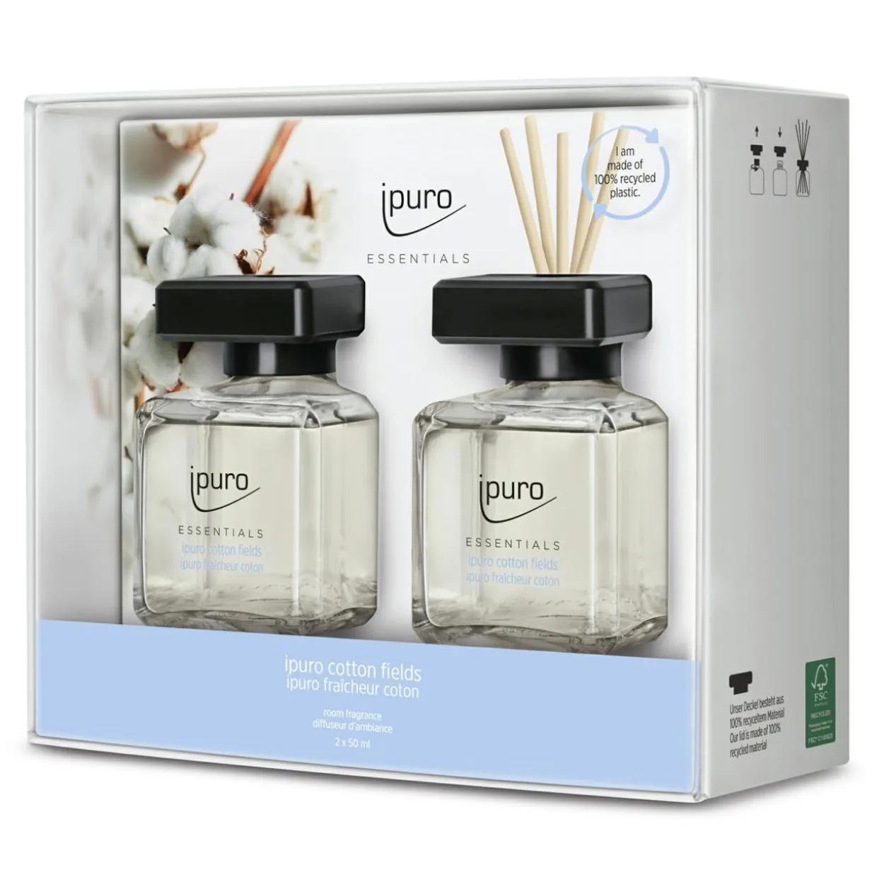 Zestaw 2 dyfuzorów zapachowych IPURO ESSENTIALS COTTON FIELDS 2x50 ml