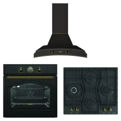 Zestaw GORENJE retro czarny CLASSICO – piekarnik, płyta gazowa, okap
