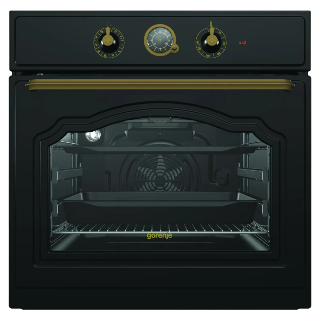 Zestaw GORENJE retro czarny CLASSICO – piekarnik, płyta gazowa, okap