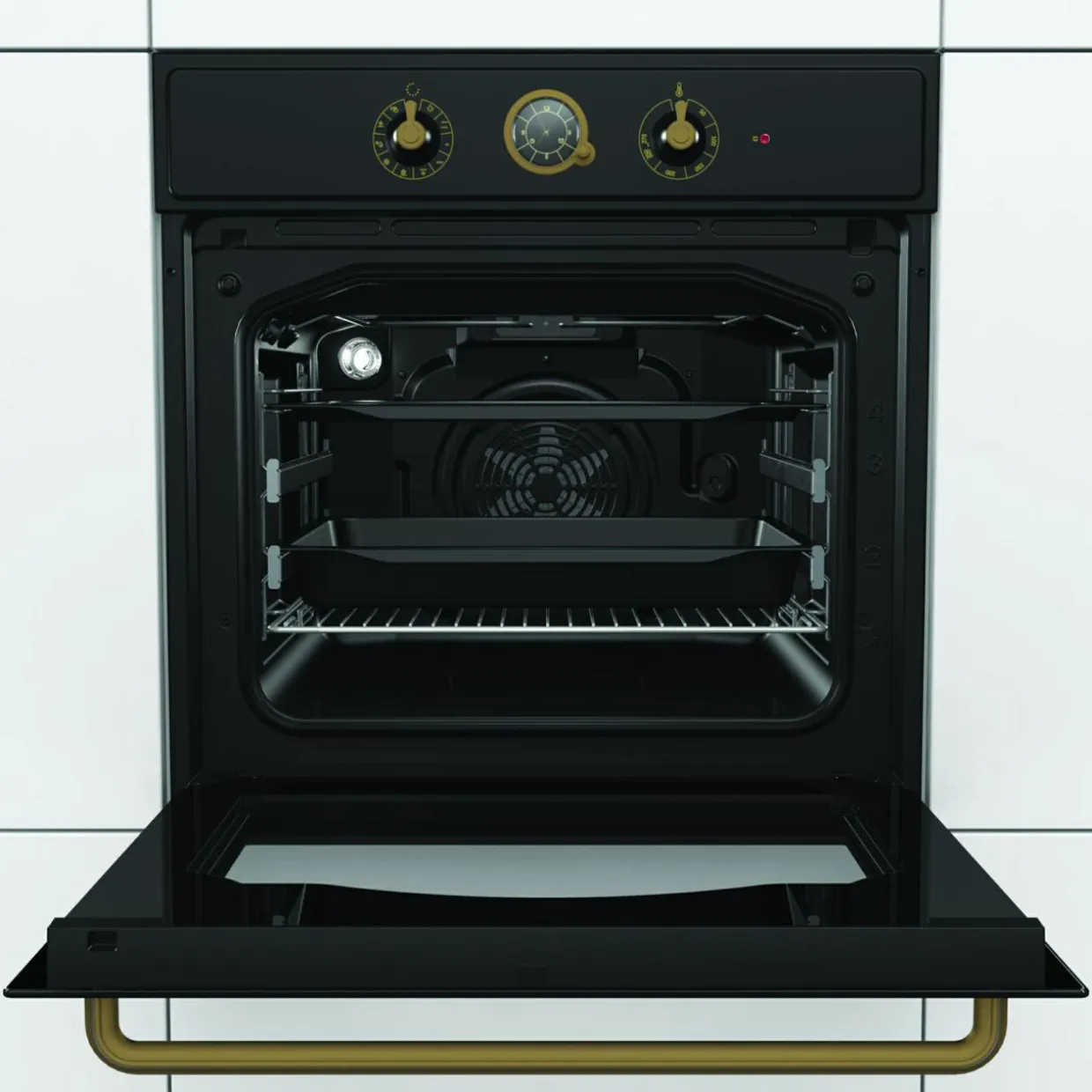 Zestaw GORENJE retro czarny CLASSICO – piekarnik, płyta gazowa, okap