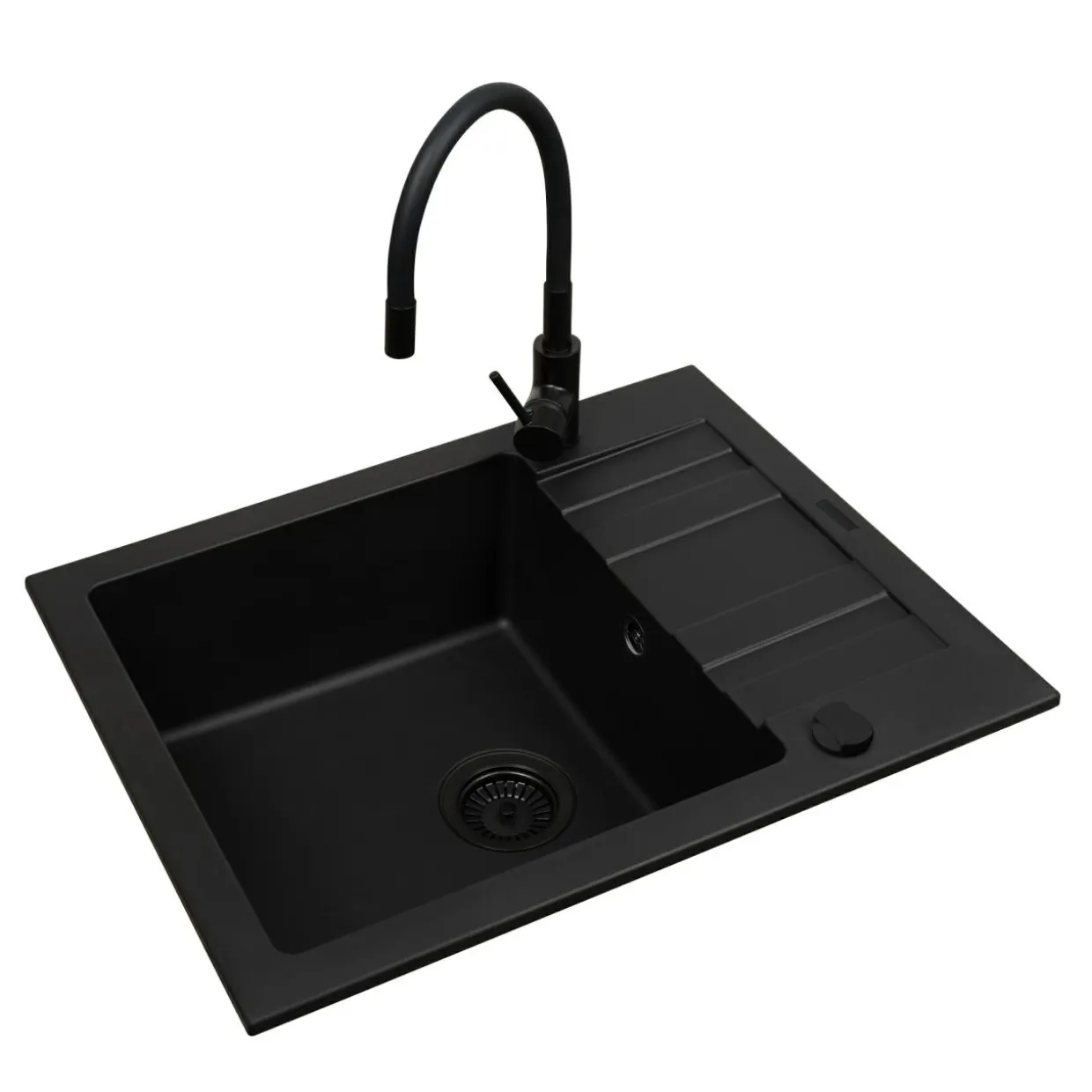 Zlewozmywak APOLLO 65x50 cm z baterią HERA + syfon black edition