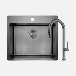 Zlewozmywak z baterią wielofunkcyjną OLFATO PRECIOUS TITANIUM 55x50,5 cm